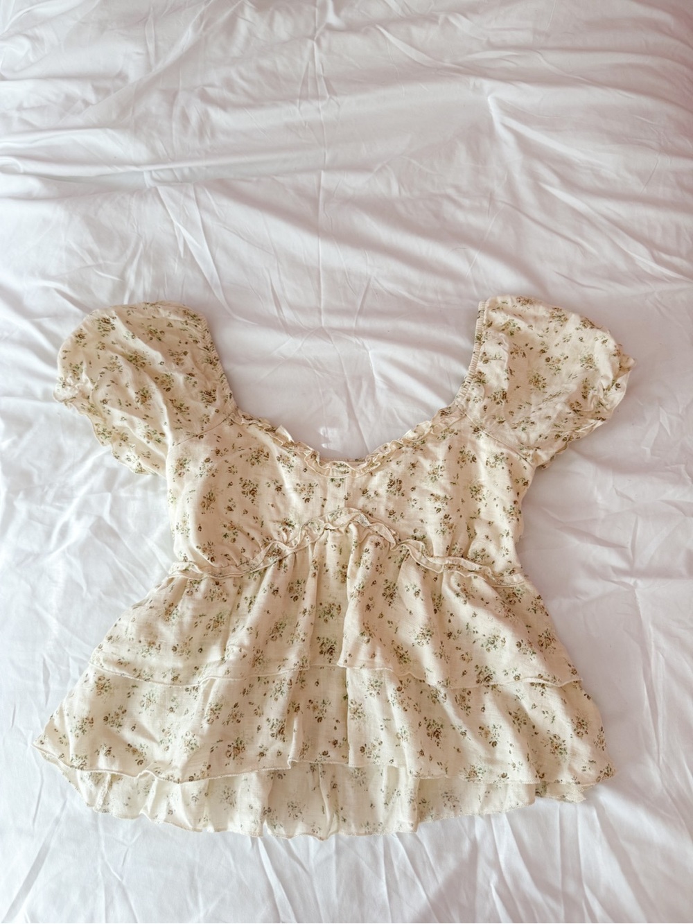 Altar'd State Cream Floral Puff Sleeve Peplum Blouse